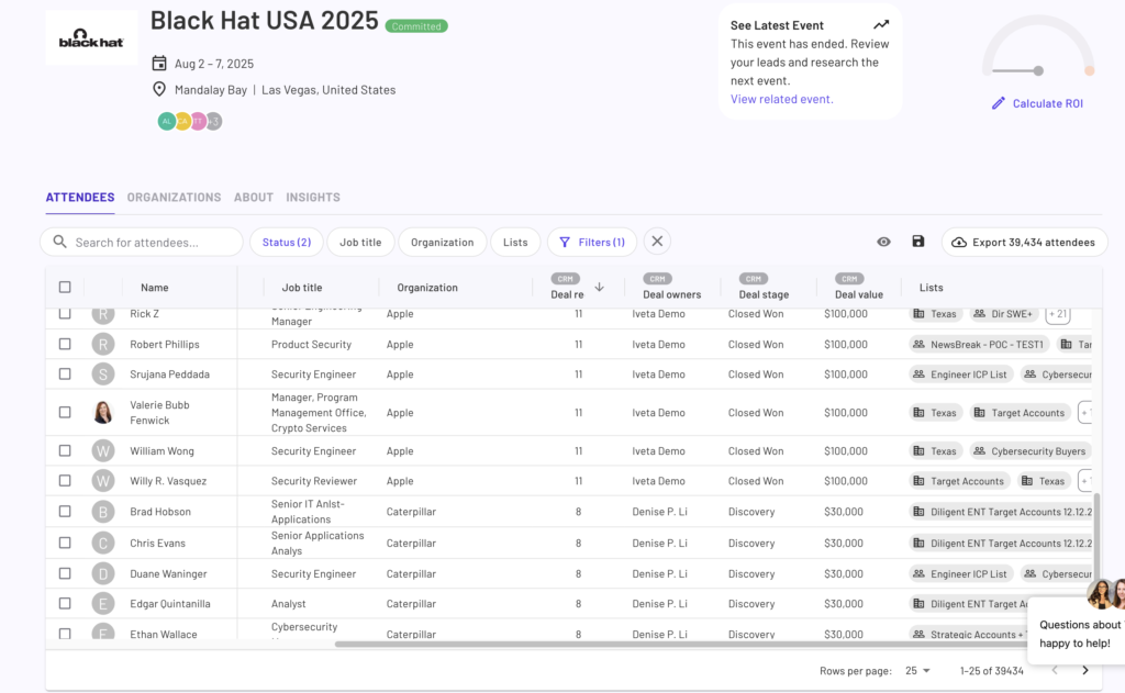 Events Detail Page that shows Attendees who work at a company that is in the user’s CRM deal pipeline.