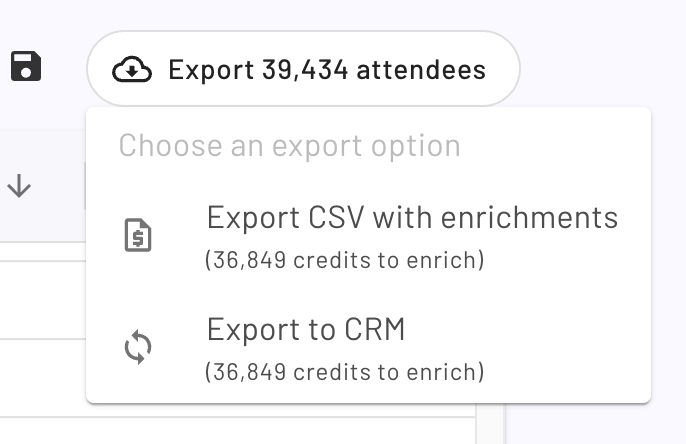On the EDP, the Export button was clicked and the drop down menu for the export options is visible.